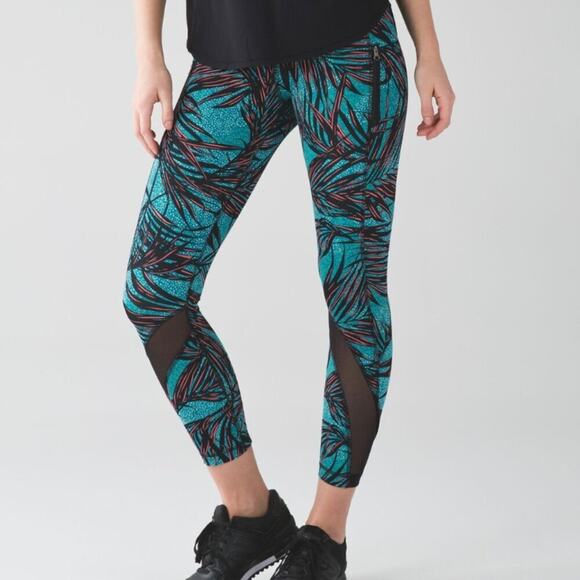 Lululemon Inspire Tight II Palm Lace Tofino Teal Black 25" Size 4 - Picture 1 of 7